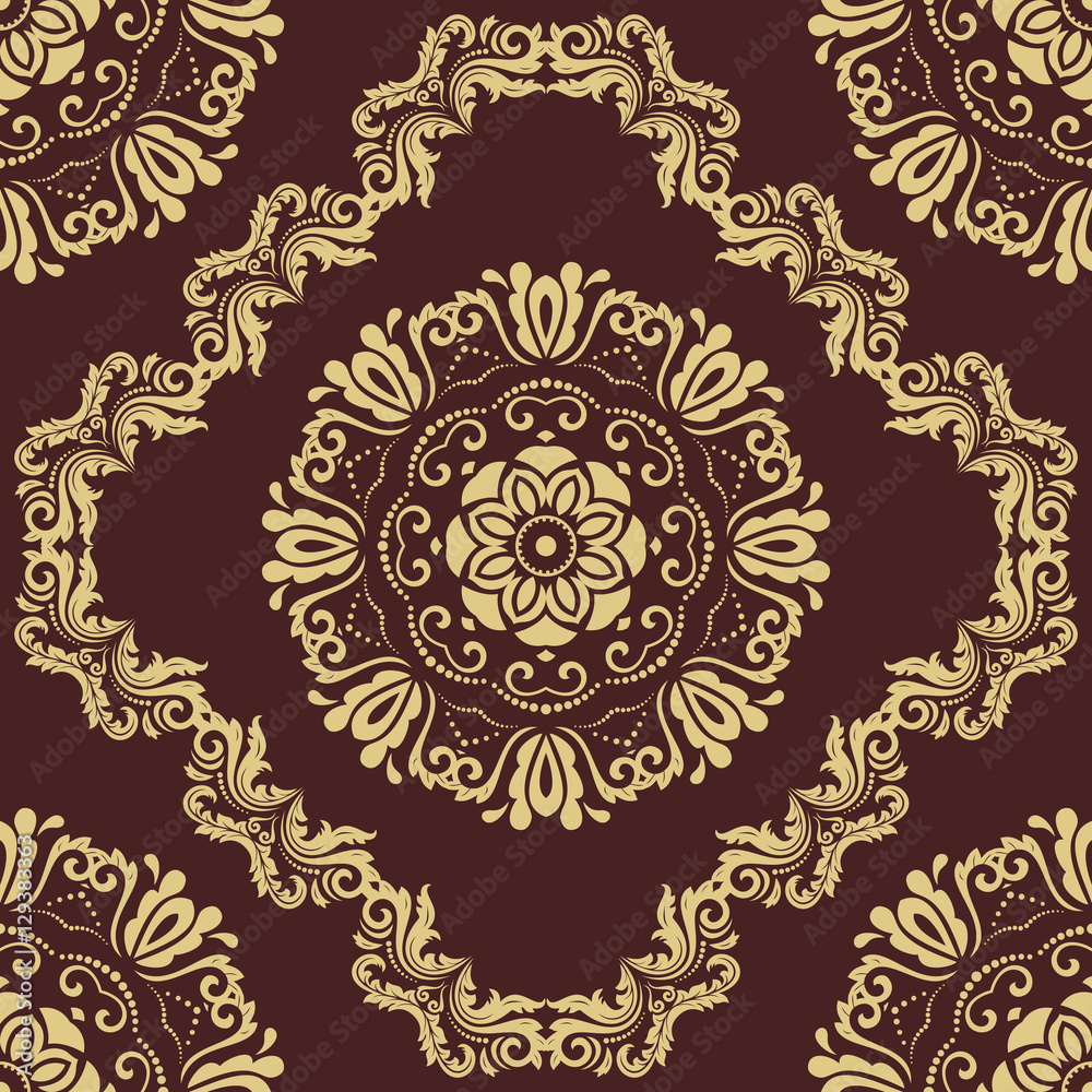 Damask vector classic golden pattern. Seamless abstract background with repeating elements. Orient background Damask vector classic golden pattern. Seamless abstract background with repeating elements. Orient background