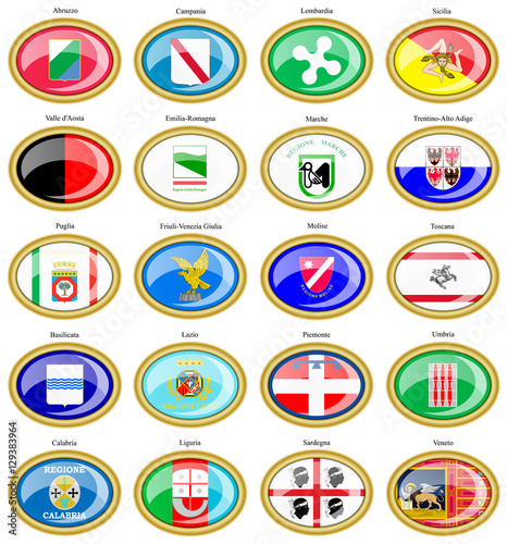 Set of icons. Regions of Italy flags. 3D.
