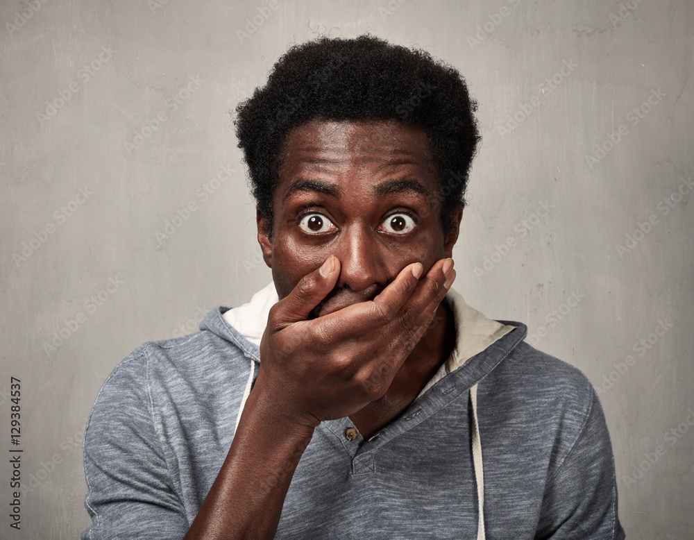 Scared black man face. Stock Photo