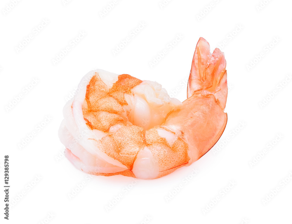 Tasty Prawns, cooked peeled slit back tiger shrimps isolated on white back Tasty Prawns, cooked peeled slit back tiger shrimps isolated on white back