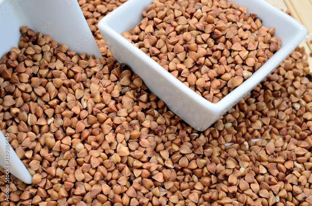 brown buckwheat on table brown buckwheat on table