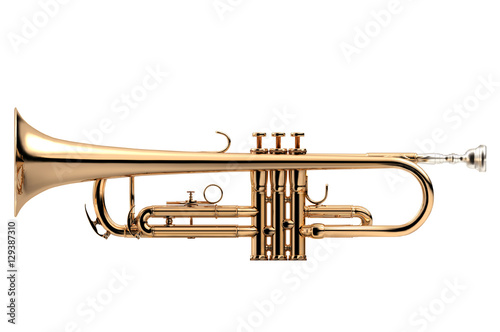Trumpet classical instrument isolated on white photo