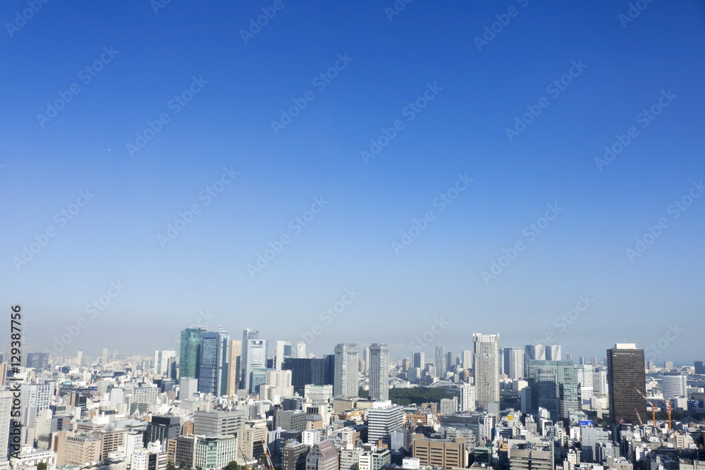 東京都市全景　新橋　汐留　東新橋　築地　月島　勝どき　内幸町　快晴　青空　コピースペース