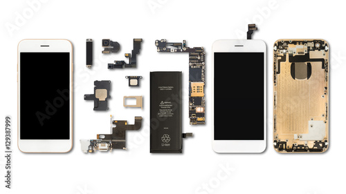 Smartphone components isolate on white