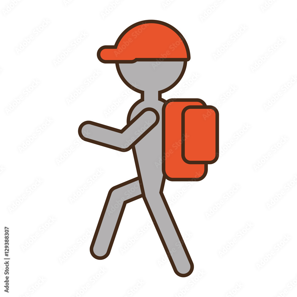 silhouette man hiking orange cap bag vector illustration eps 10