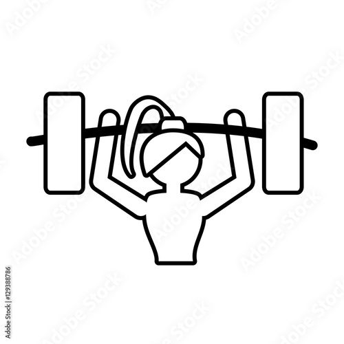 girl lifting barbell fitness gym outline vector illustration eps 10