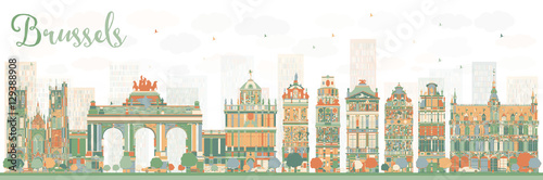 Abstract Brussels Skyline with Color Buildings.