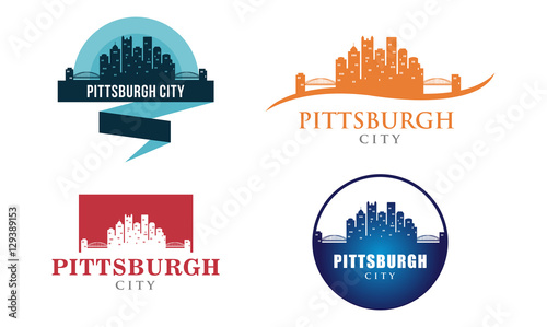 Pittsburgh Landscape Skyline Silhouette Logo Illustration photo