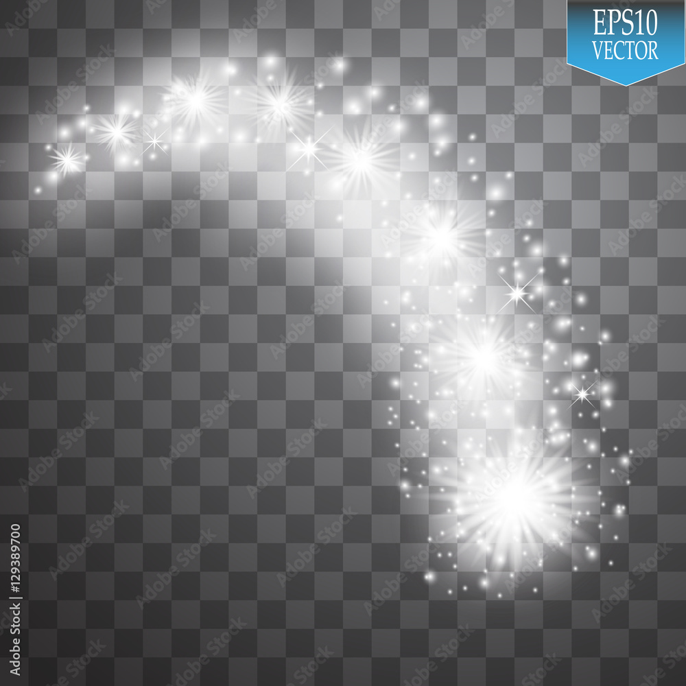 Abstract vector magic glow star light effect with neon blur curved lines. Sparkling dust star trail with bokeh.
