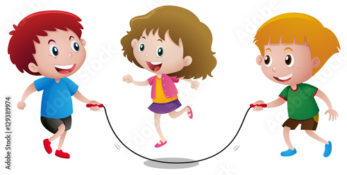 Three kids playing jump rope