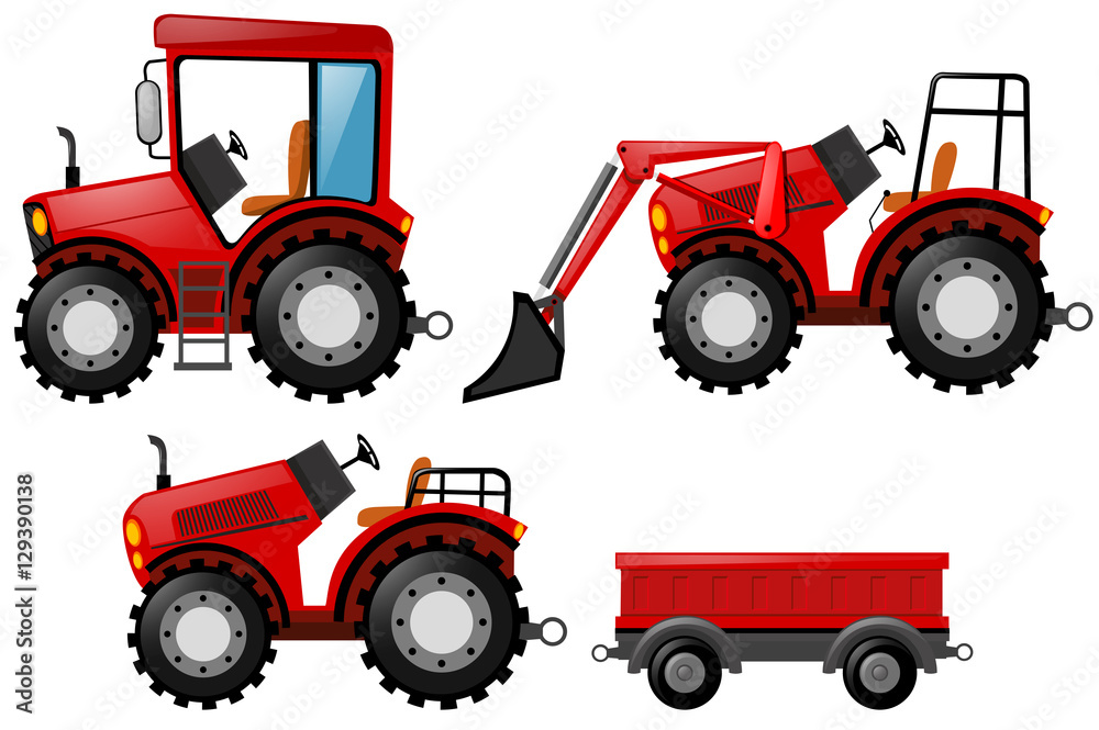 Red tractor and bulldozer set Red tractor and bulldozer set