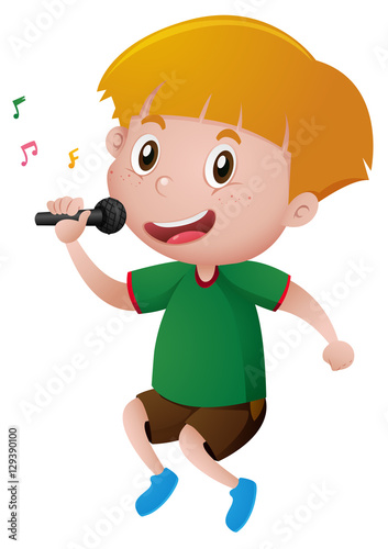 Little boy singing with microphone