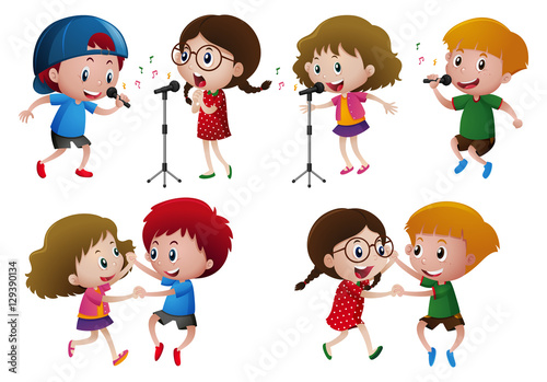 Boys and girls singing and dancing