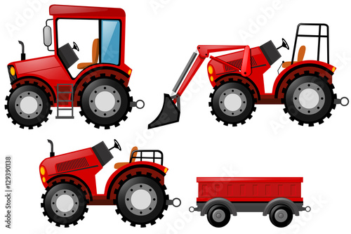 Red tractor and bulldozer set