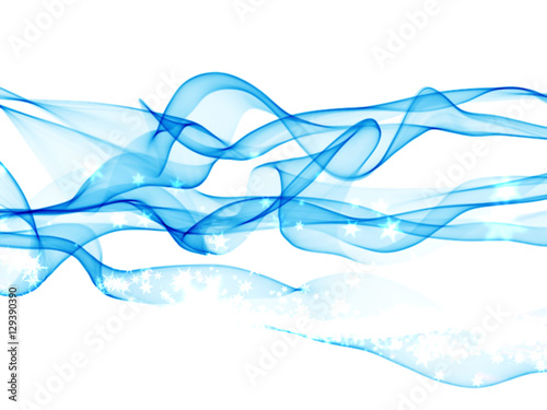 abstract blue wavy smoke flame isolated over white background