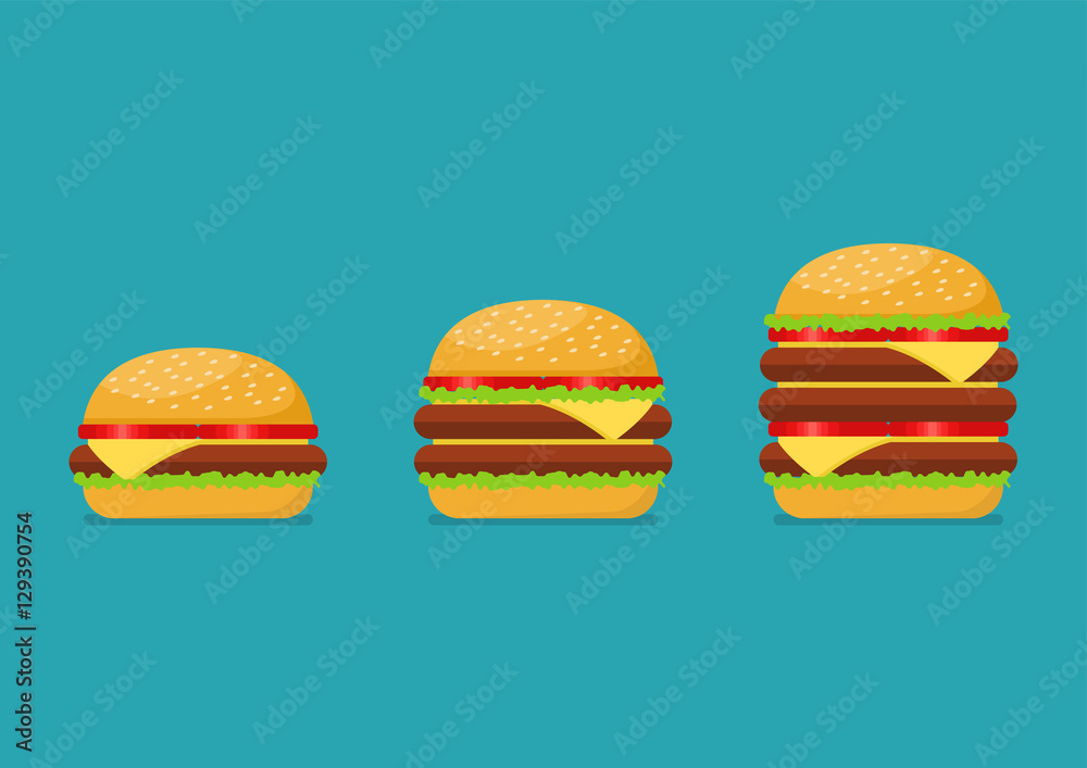 Three hamburgers set