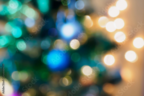 Christmas tree with bokeh light blur background
