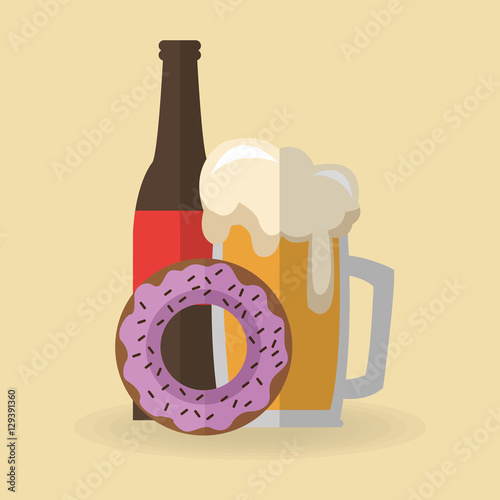 Donut and beer icon. Dessert sweet sugar and food theme. Colorful design. Vector illustration