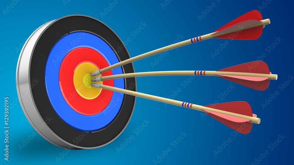 3d illustration of arrows with target over blue background 3d illustration of arrows with target over blue background