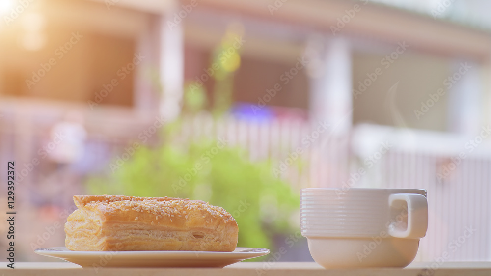 Breakfast tuna pie with black coffee Breakfast tuna pie with black coffee