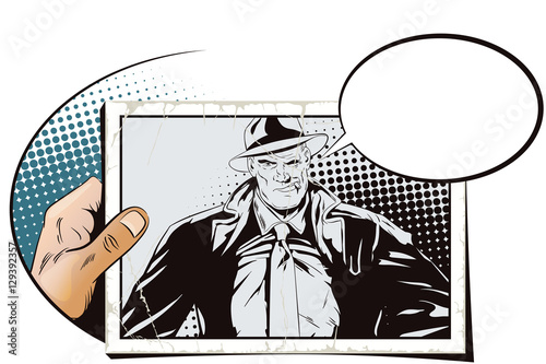 Confident a private detective. Hand with photo.