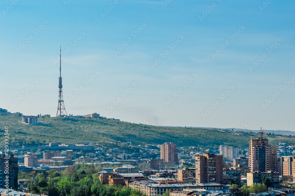 Yerevan morning cityscape with TV tower, Armenia