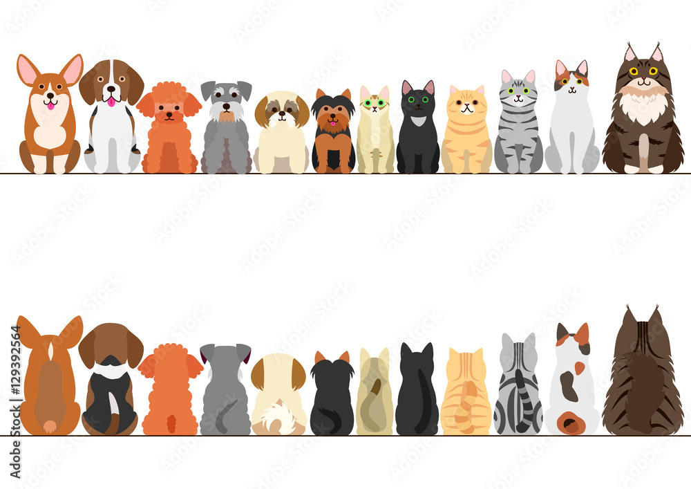 Naklejka cats and small dogs border set, front view and rear view