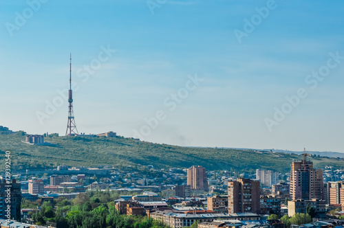 Yerevan morning cityscape with TV tower  Armenia