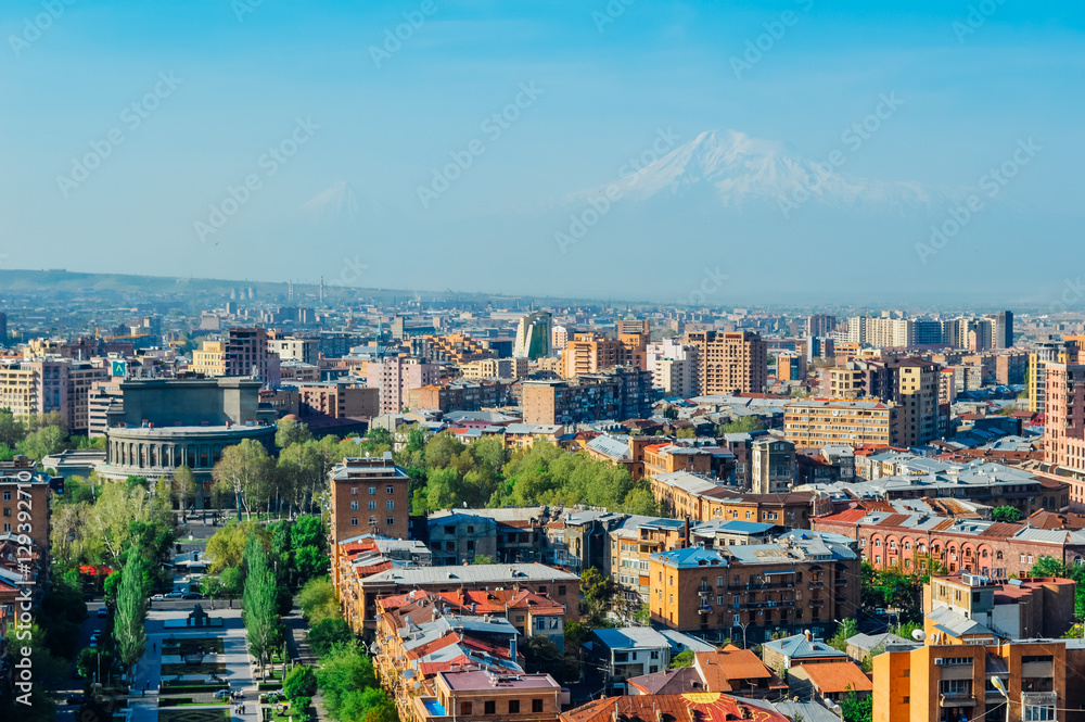 Yerevan morning cityscape with Ararat view, Armenia