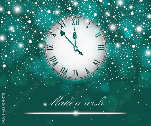 New Year and Christmas concept with vintage clock turquoise style. Vector illustration