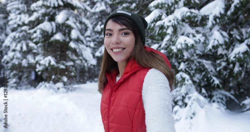 Asian Woman Winter Snow Forest Walking Happy Smiling Young Girl In Snowy Park Slow Motion 60 Asian Woman Winter Snow Forest Walking Happy Smiling Young Girl In Snowy Park Slow Motion 60