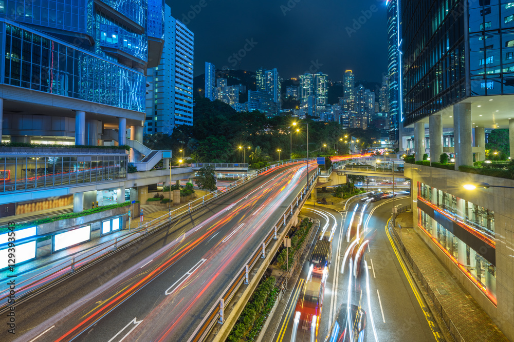 Traffic light trails in downtown of Hong Kong,China. Traffic light trails in downtown of Hong Kong,China.