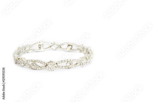 Gold bracelets with gem and diamonds isolate on white background.