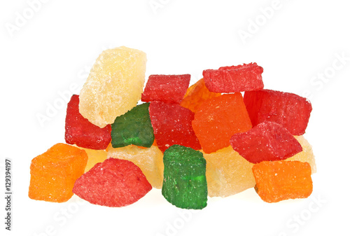 Group of candied fruit on a white background