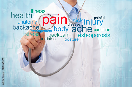 Doctor with pain word cloud. medical concept