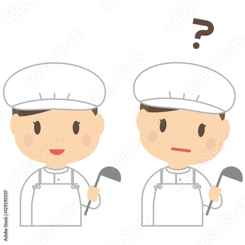 かわいい給食の女性　笑顔と疑問
