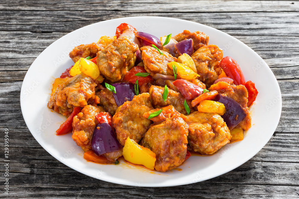 Sweet and Sour fried pork chunks with vegetables