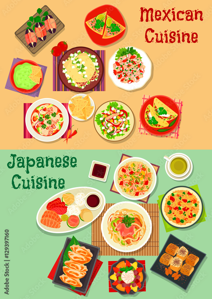 Mexican and japanese cuisine dinner icon