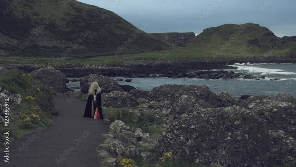 4k Fantasy Shot on Giant's Causeway of a Queen Walking to Camera 4k Fantasy Shot on Giant's Causeway of a Queen Walking to Camera