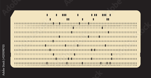 Punched card on black background. Vintage computer data storage. Vector photo