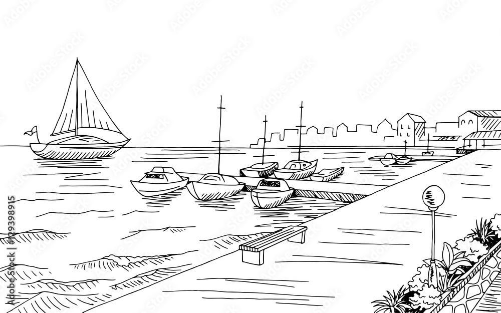 Harbour Clipart Black And White