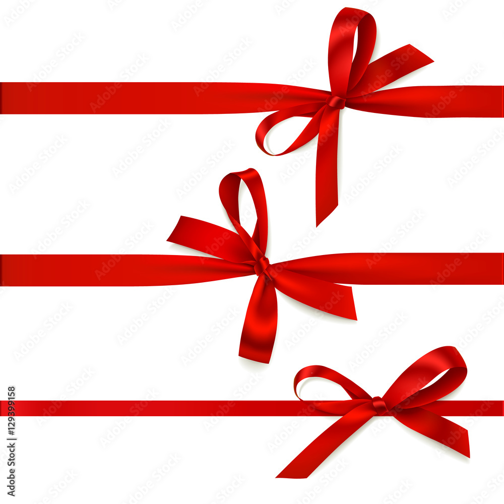 Set of beautiful decorative bows with horizontal ribbon for gift decoration. Vector red bow isolated on white Set of beautiful decorative bows with horizontal ribbon for gift decoration. Vector red bow isolated on white
