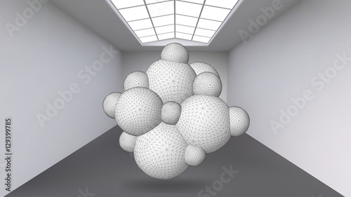Abstract Creative concept vector background of geometric shapes in the large Studio room with window. Modern office. Realistic Vector Illustration eps 10 for your design.