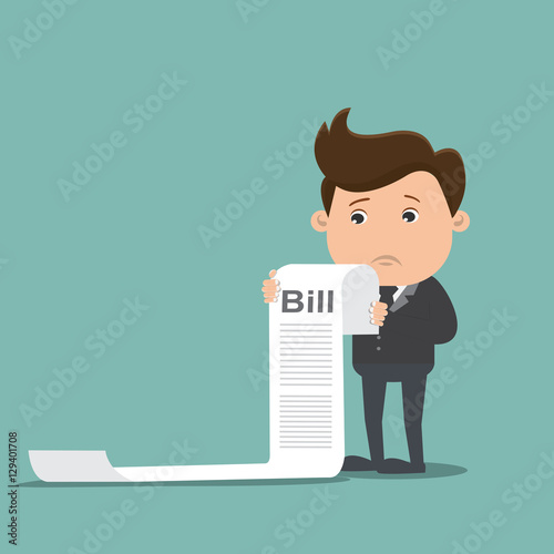 Business man feels headache and worries about paying a lot of bill - vector illustration