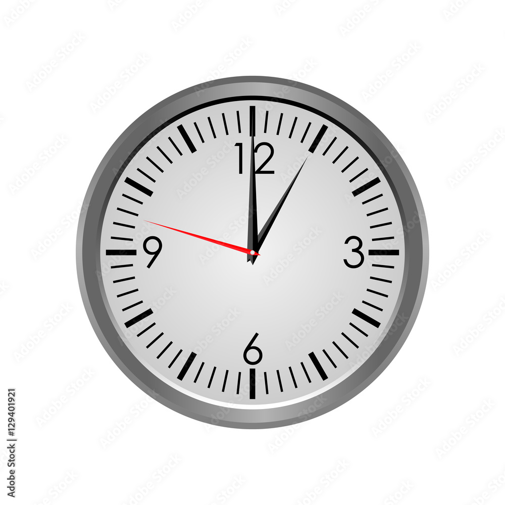 Round office clock showing one o'clock isolated on white background. Vector illustration
