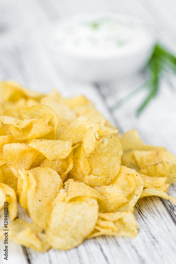 Potato Chips (Sour Cream taste) (selective focus) Potato Chips (Sour Cream taste) (selective focus)