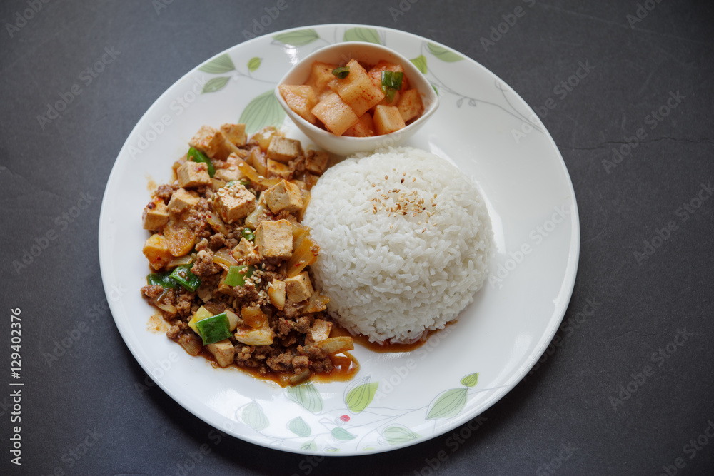 Mapo doufu with rice Mapo doufu with rice