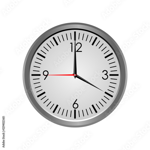Round office clock showing four o'clock isolated on white background. Vector illustration
