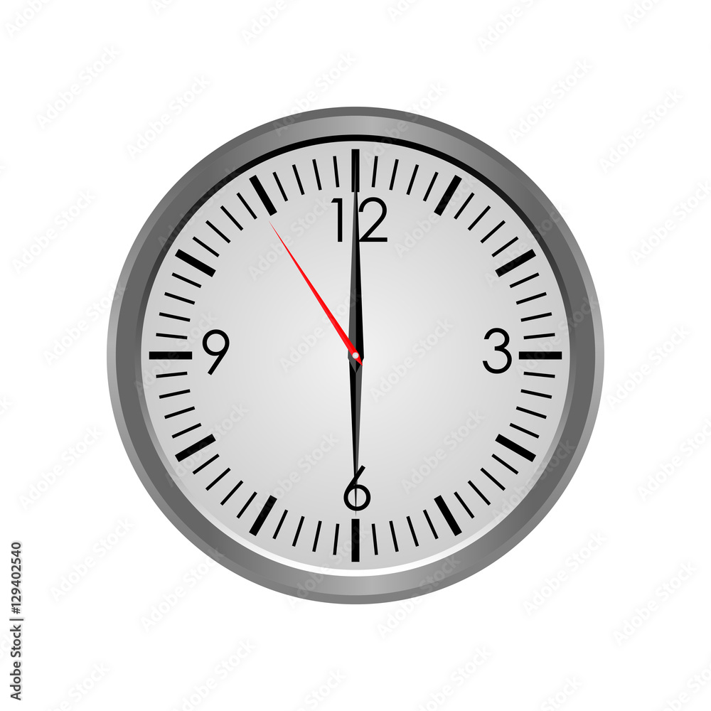 Round office clock showing six o'clock isolated on white background ...