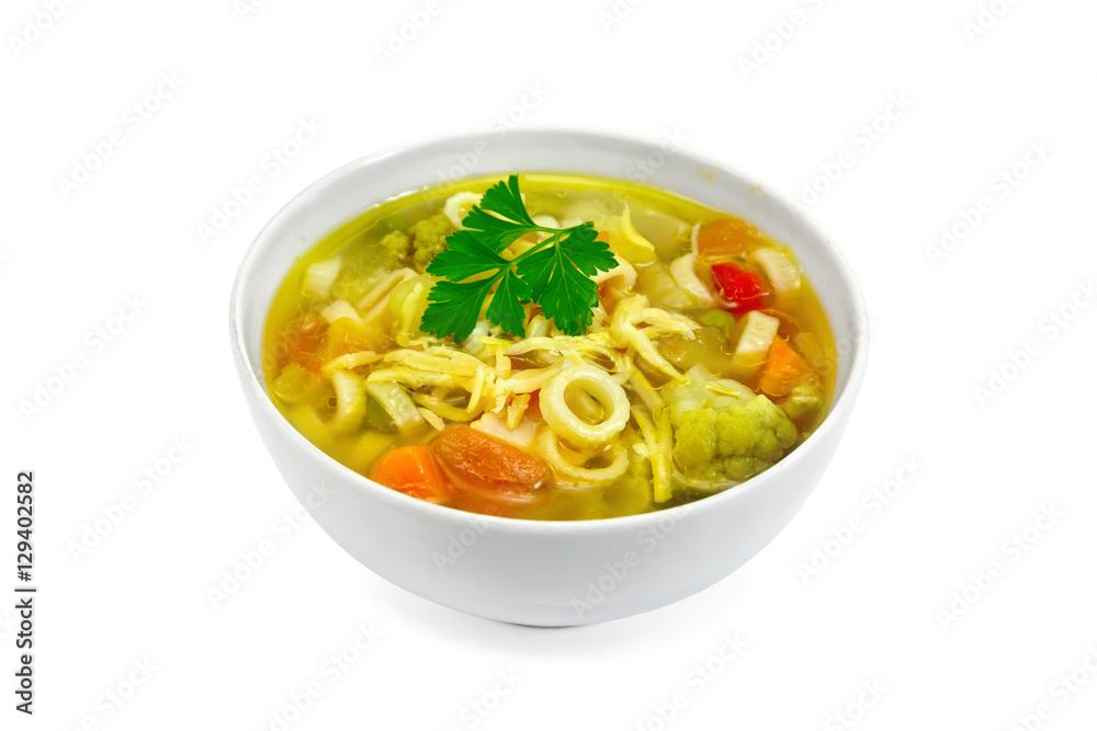 Soup Minestrone in white bowl with parsley Soup Minestrone in white bowl with parsley